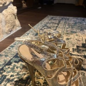 Women gold dress high heels